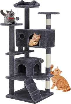 Sweetcrispy 54-Inch Cat Tree Tower – Multi-Level with Sisal Scratching Post, Perfect Pet Gift, Indoor Condo with Climbing Lad