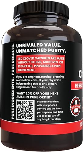 Miniatura 3 de PURE ORIGINAL INGREDIENTS Trébol rojo (365 cápsulas) sin rellenos de magnesio o arroz, siempre puro, verificado por laboratorio