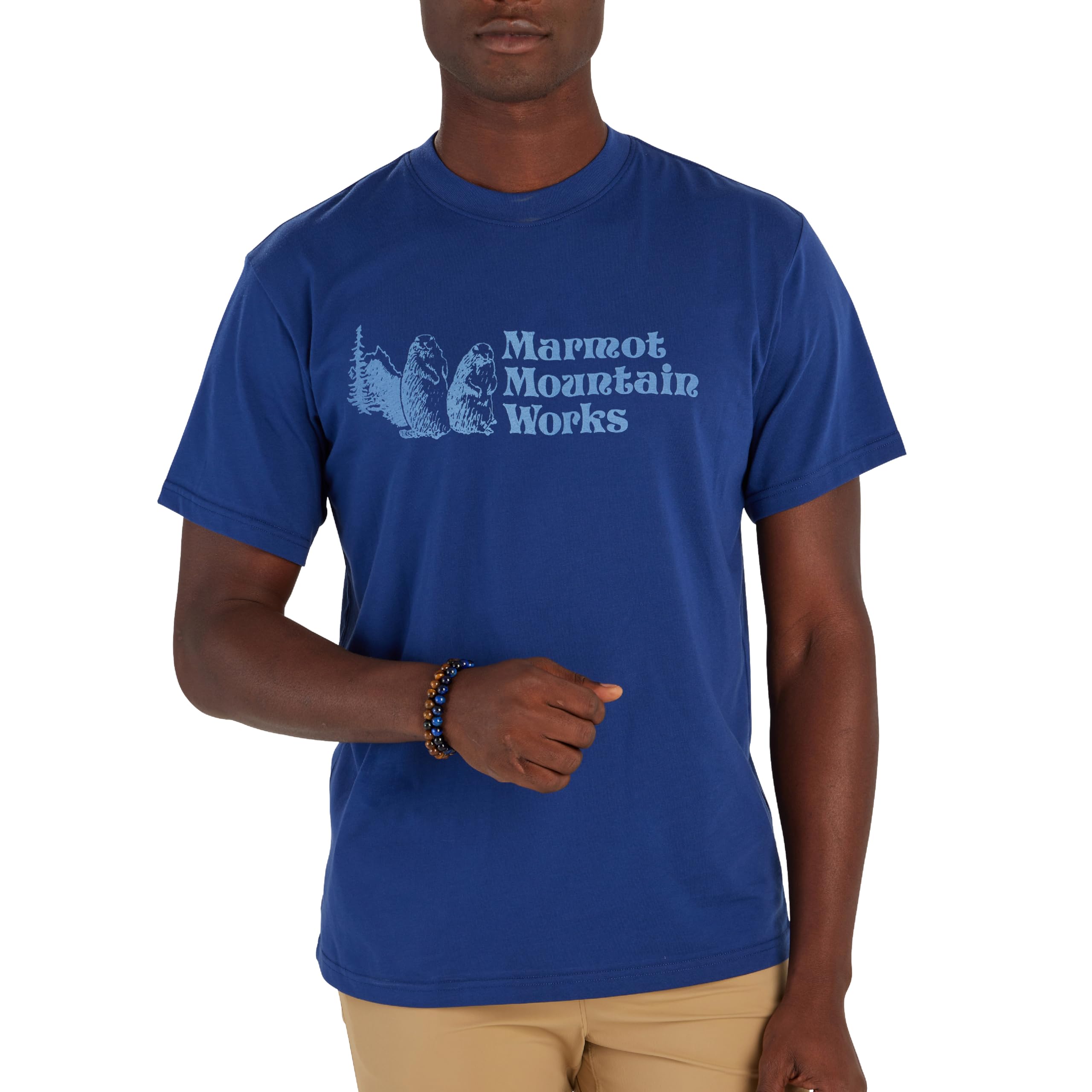 MARMOT Men's MMW Short-Sleeve Tee - Screen Printed Graphic on Soft, Breathable, Eco-Friendly Cotton/Poly Blend, Twilight Blue, Large