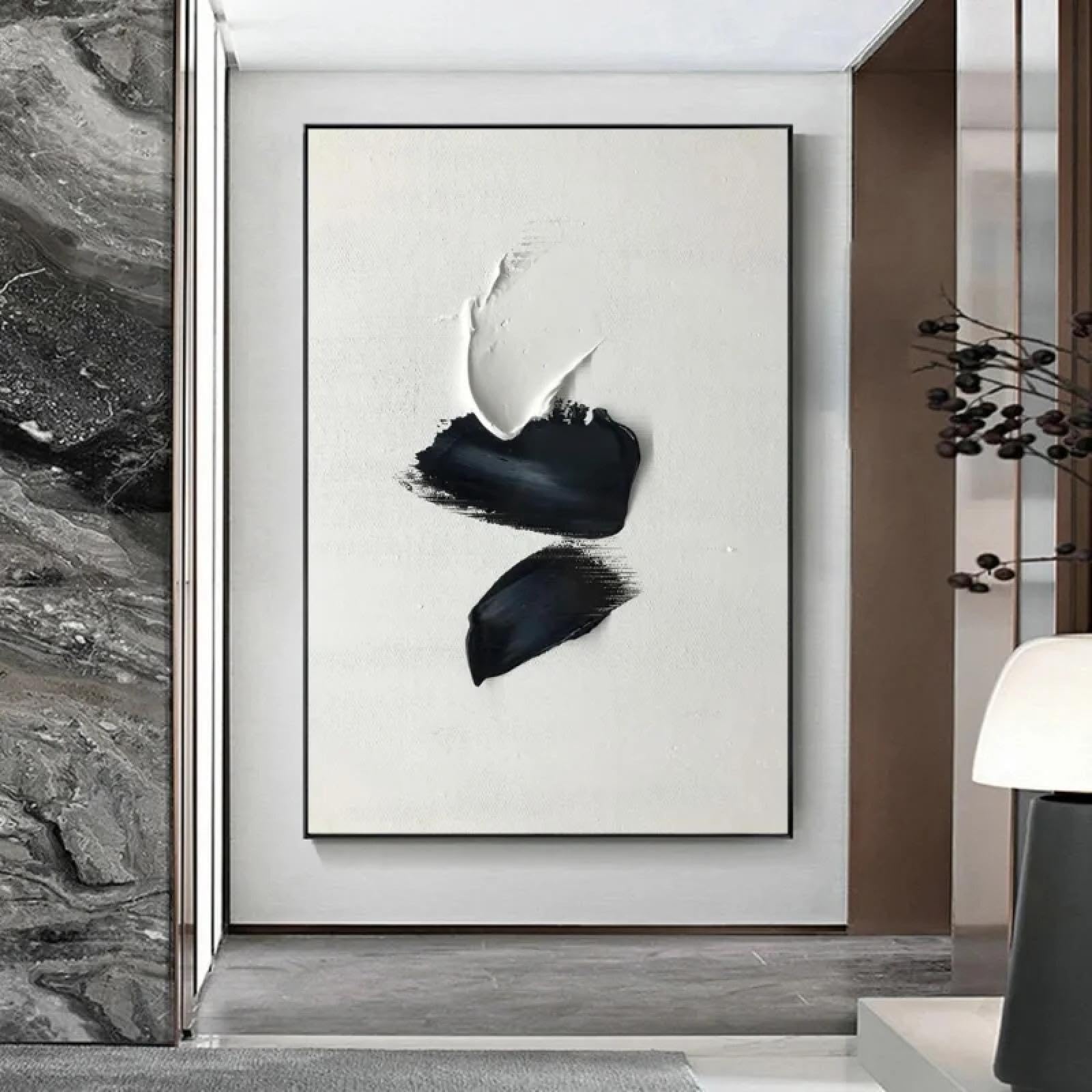 Impression 3D texturée abstraite affiche murale moderne deco salon noir et blanc - 6