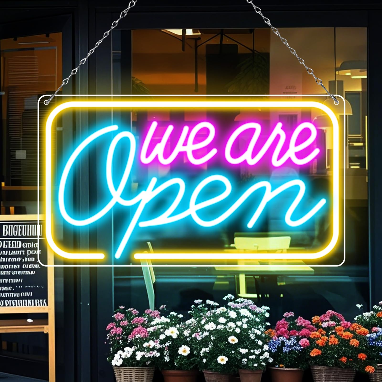 Neon LED WE ARE Open Signs, 40 x 18 cm, otwarty znak dla biznesu, ultralekki, neonowy, otwarty, elektryczny znak świetlny do sklepów, barów, restauracji, sklepu, dekoracja ścienna (niebieski, różowy i