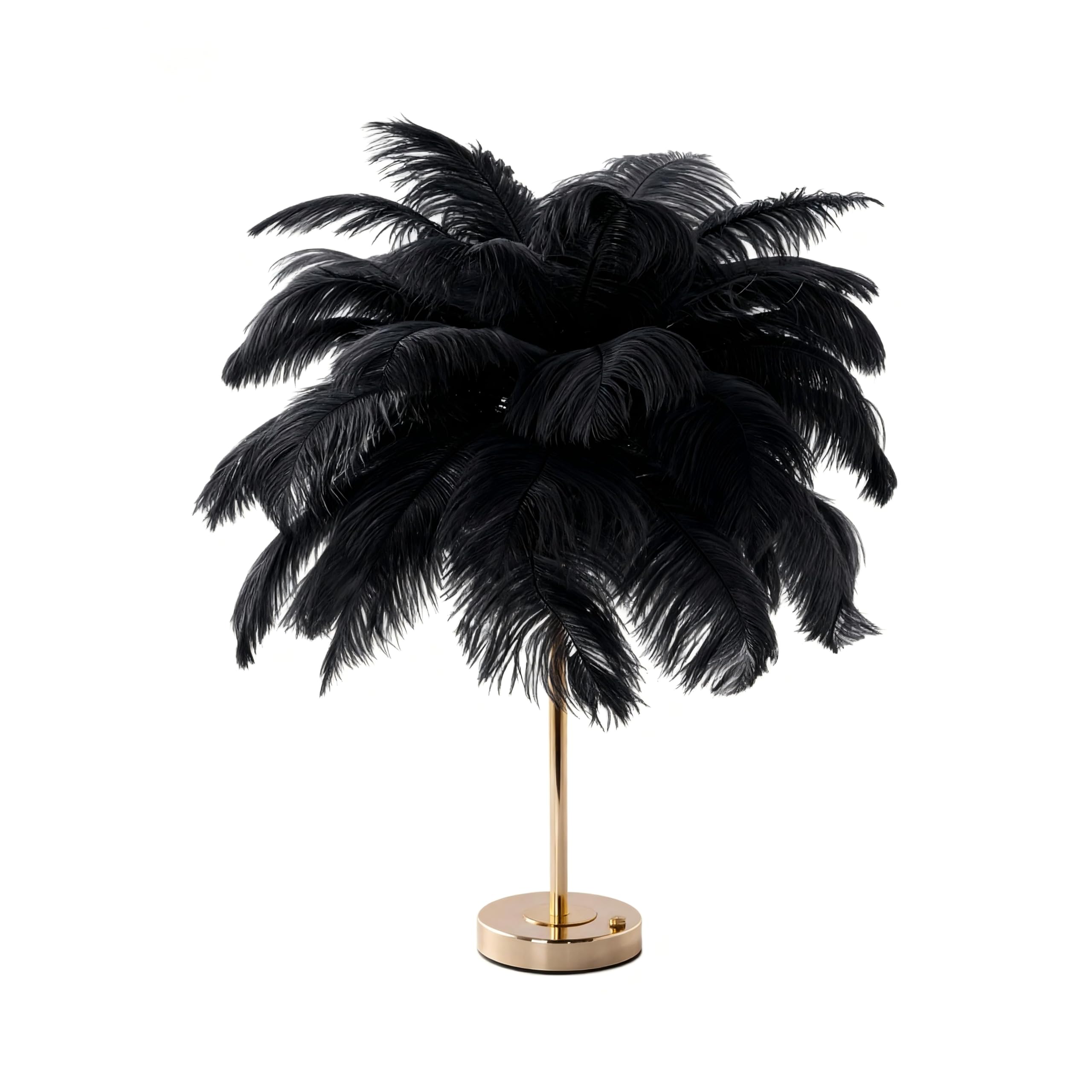 Creative Black Ostrich Feather Table Lamp Bedside Lamp Light Luxury and Elegant Lampshade Night Light Table Lighting for Living Room Bedroom Home Decoration, Plug-in