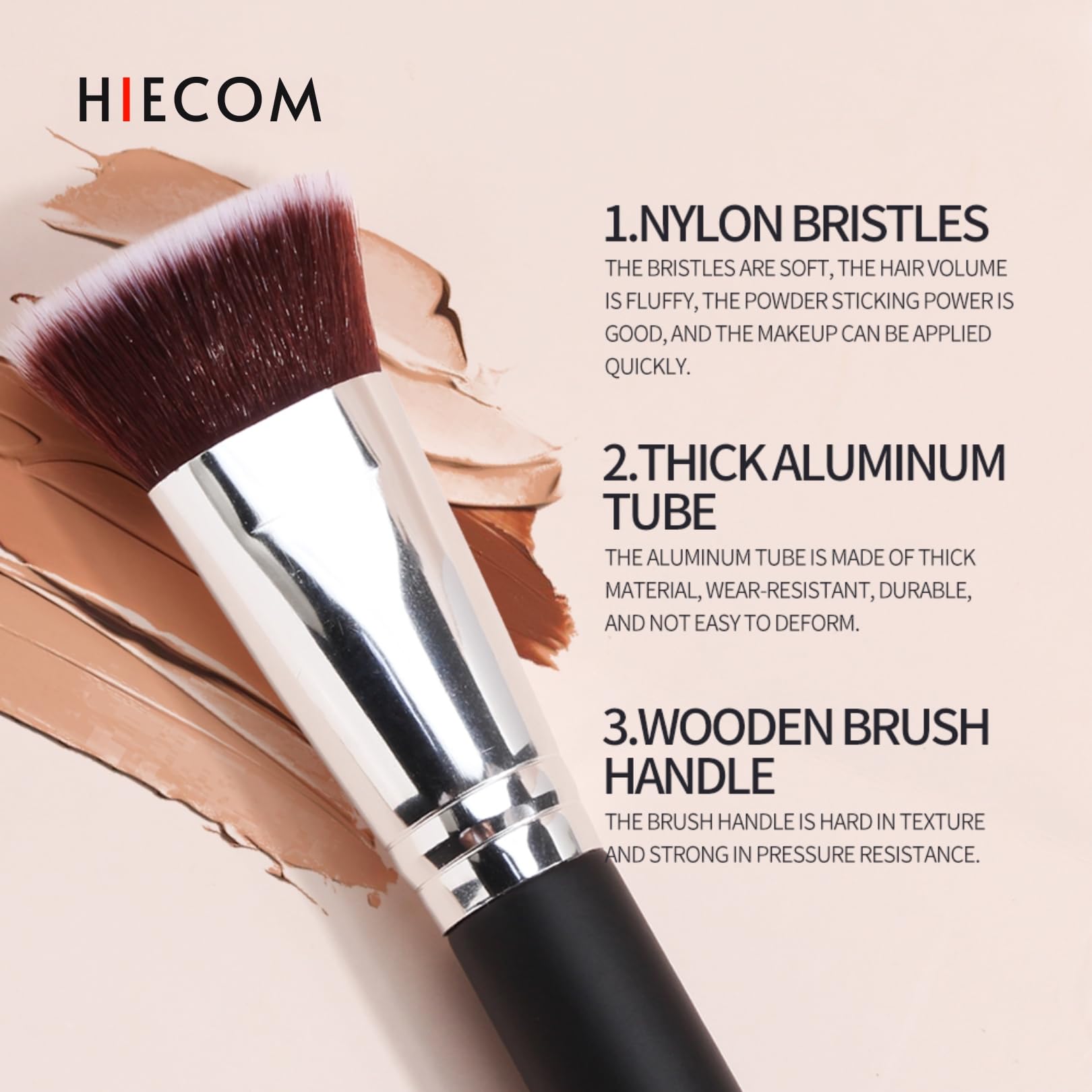 Kabuki-Foundation-Pinsel mit flacher Oberseite, luxuriöses Make-up-Werkzeug für nahtloses Auftragen von Flüssigkeit, Creme und Puder, ideal zum Polieren, Mischen und Perfektionieren Ihres Looks