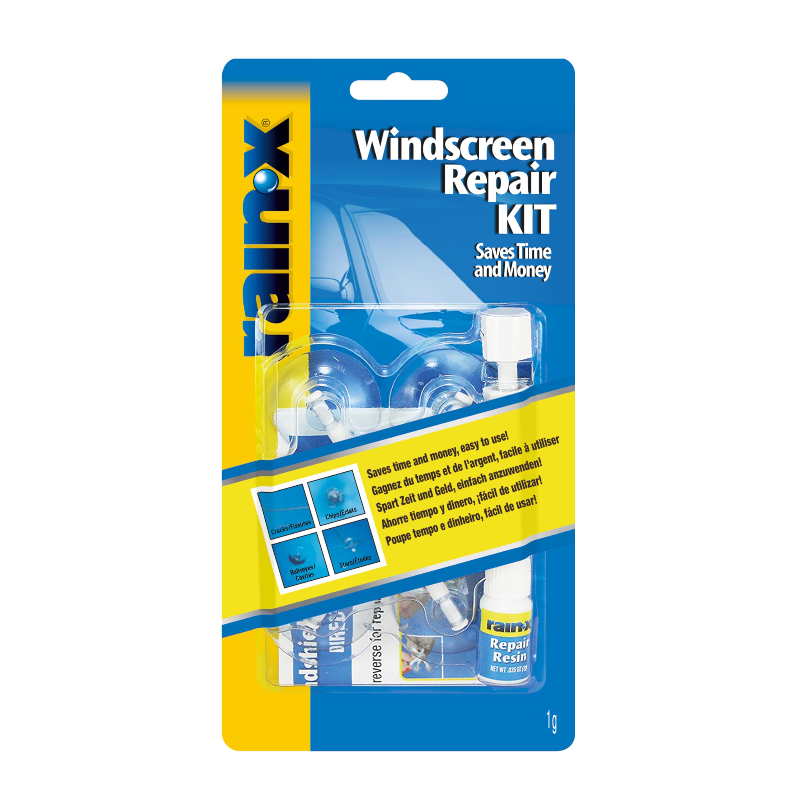 Rain-X Windschutzscheiben Reparaturset - Risse und Steinschläge Reparieren - Einfache Anwendung - Ultrafestes Harz für Langanhaltende Ergebnisse - Für Schäden bis 30 cm