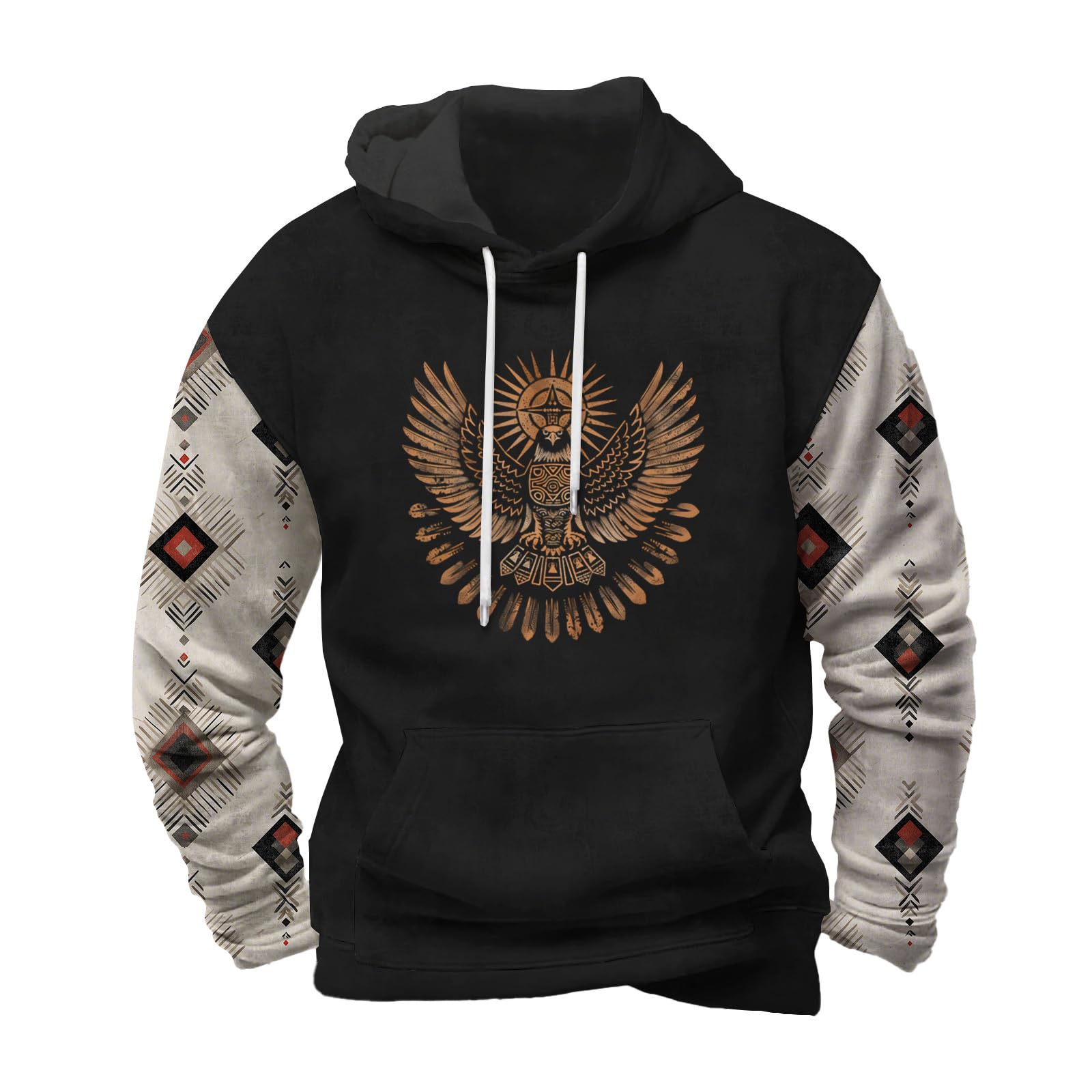 Mens Graphic Printed Hoodie Casual Long Sleeve Drawstring Hooded Sweatshirt Loose Fit Trendy Pullover for Fall