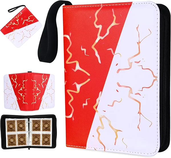 Card Holder Waterproof with Wrist Strap, Trading Card Binder Album, 400-Pocket 50 Removable 4-Pocket Pages Large Capacity for Game Cards & Sports Cards (Red and White)