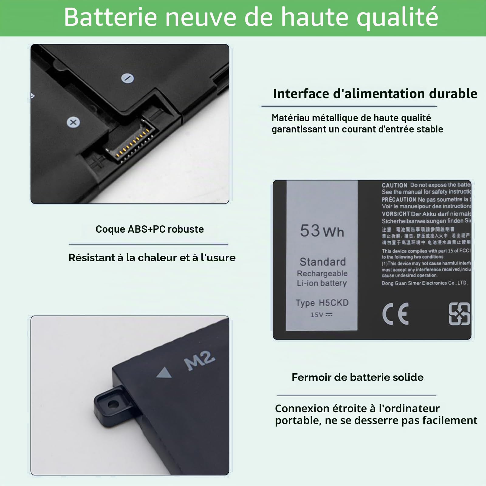 53Wh H5CKD Batterie compatible avec Dell Inspiron 5400 5406 7405 7300 7306 7500 7506 2-en-1 Argent 5300 5301 5401 5402 5408 5409 5501 5502 5088 5085509 Series Latitude 3120 3410 3510 Vostro 5501 5402