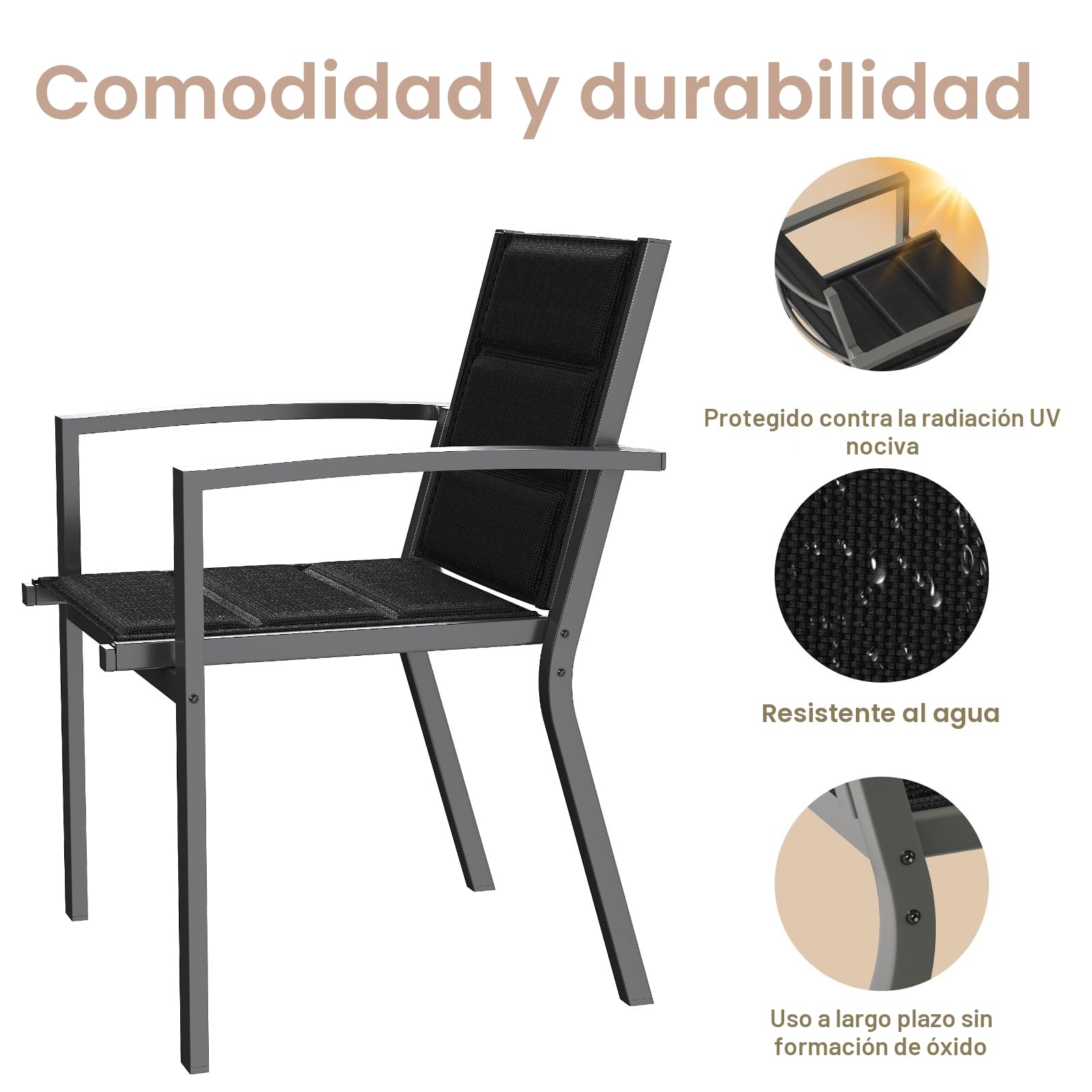 Devoko Juego De 2 Sillas De Jardín, Sillas Exterior Terraza Comedor Aluminio, sillas apilables, Piscina, Terraza, Comedor, Muebles Exteriorr, Gris Oscuro