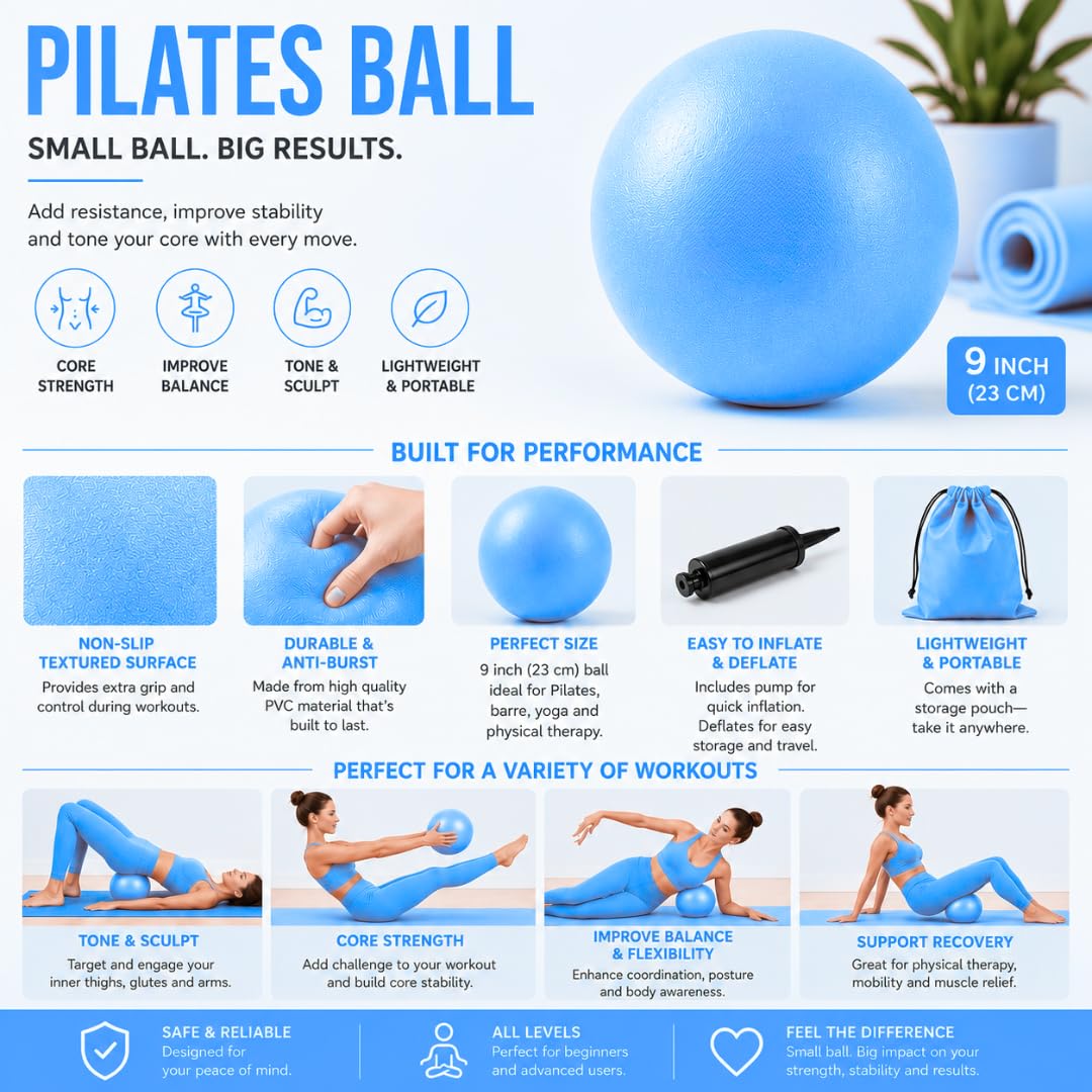 Juego de anillos de pilates para mujer, equipo de pilates de entrenamiento en casa con bandas de resistencia, círculo mágico de 14 pulgadas, mini bola, kit de inicio de pilates para fuerza