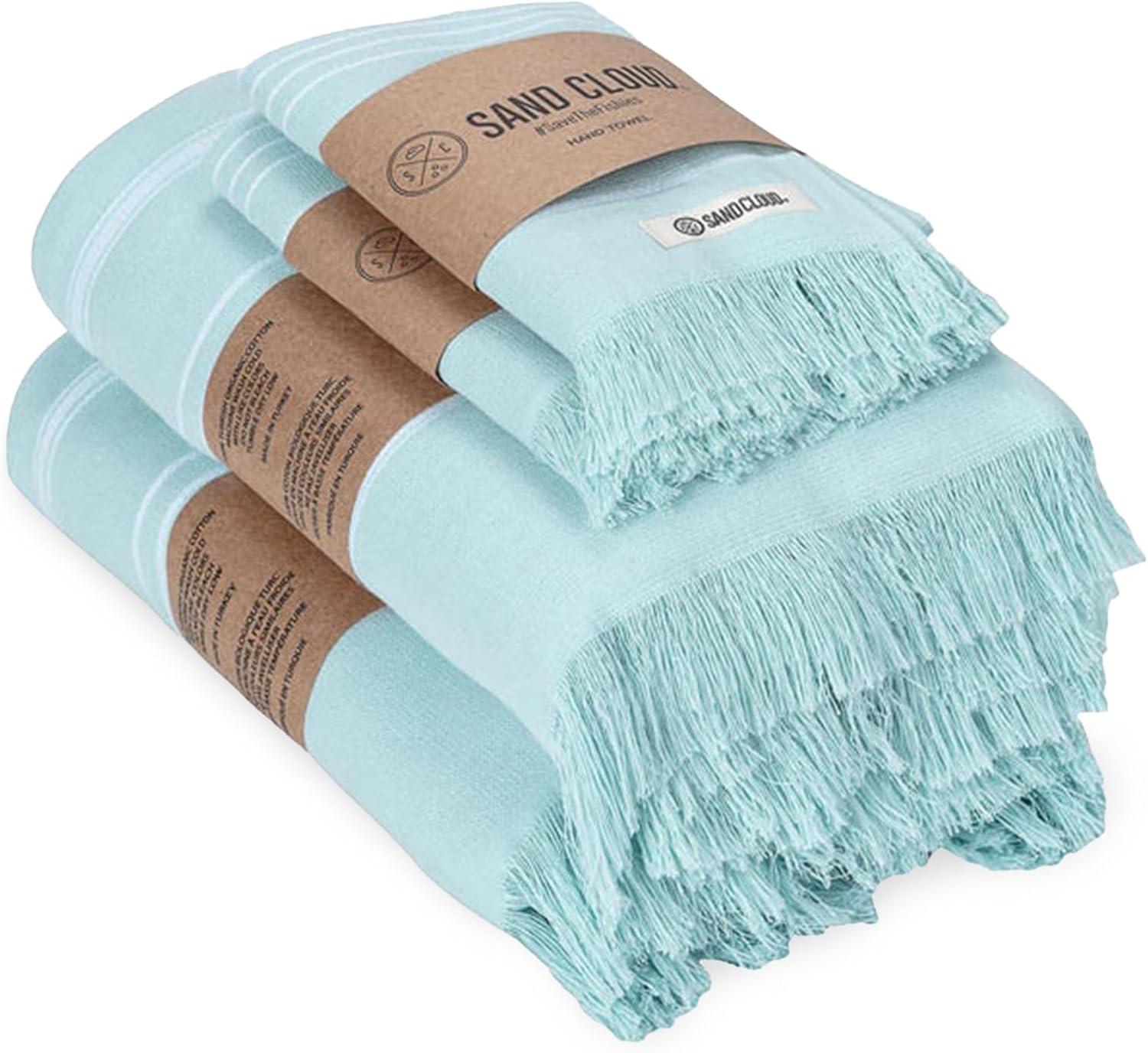 Sand Cloud Turkish Bath Towels Bundle for Bathroom, Set of 4 (Classic Seaglass) - Large Size - 100% Certified Organic Cotton Yarn is Lightweight, Soft & Absorbent - Premium Bath Towels Dry Faster