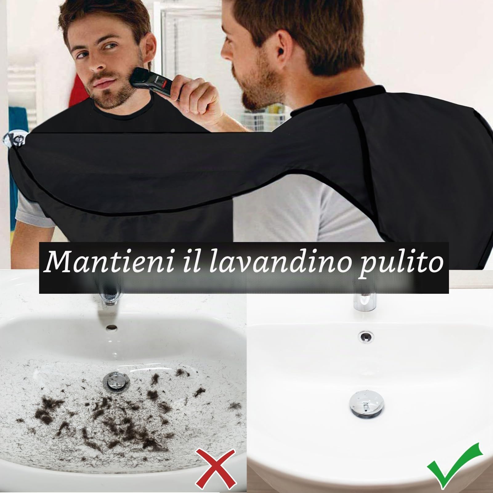 Leaflai Grembiule da Barba, Impermeabile Telo per Barba, Cattura Barba e Capelli, Antiaderente, Con 3 Ventose, Regalo per Uomini