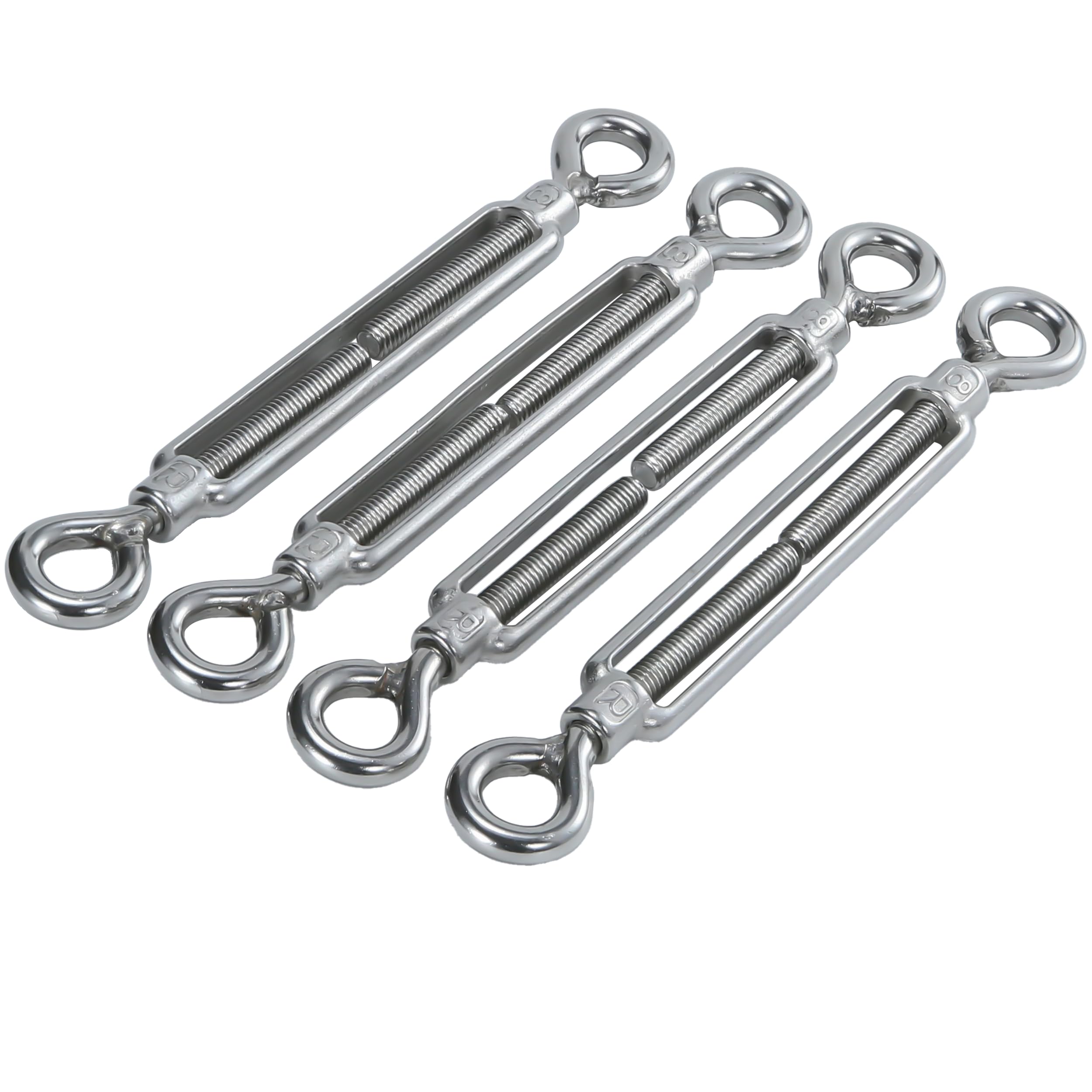 4PCS M8 7.4in Stainless Steel Eye and Eye Turnbuckles, Shade Sail Hardware, Heavy Duty Wire Rope Tension,Antirust