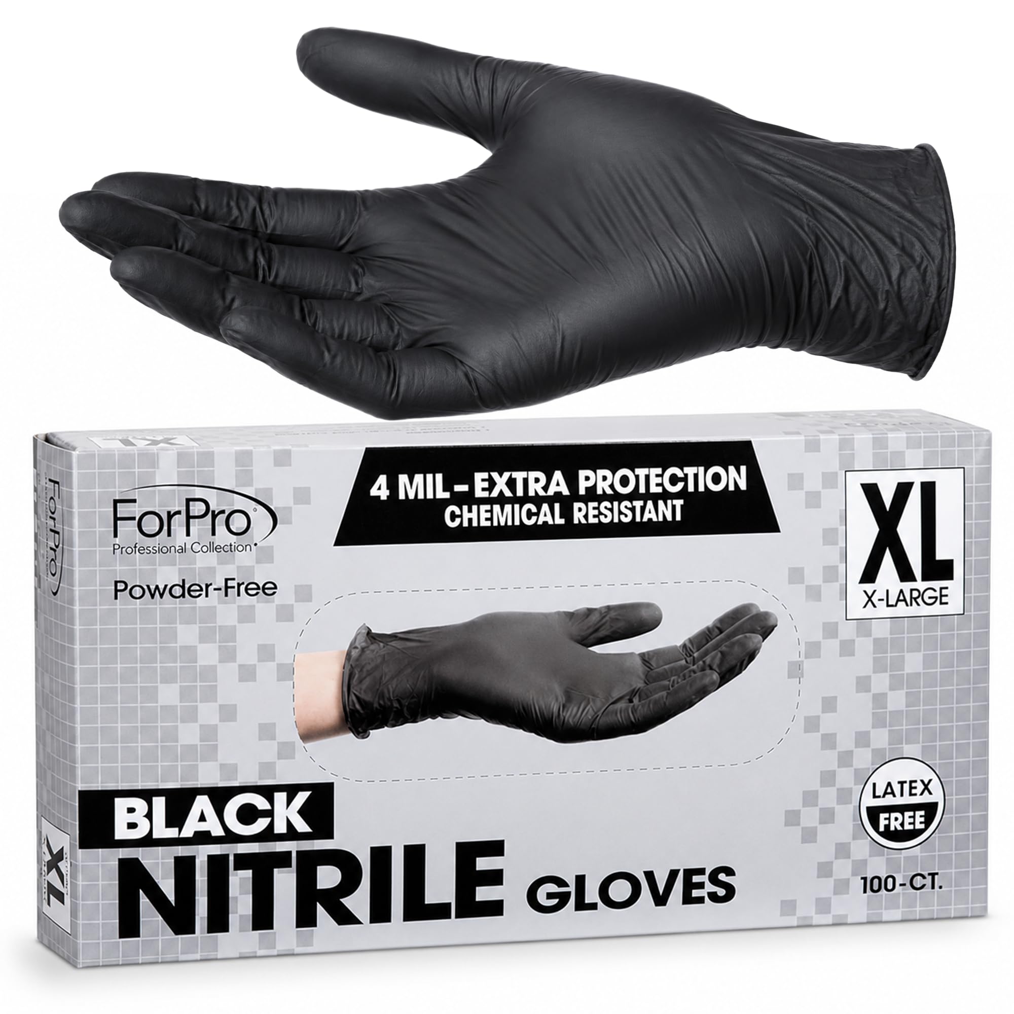 ForPro Professional Collection Einweg-Nitrilhandschuhe, chemikalienbeständig, puderfrei, latexfrei, unsteril, lebensmittelecht, 4 mil, schwarz, Größe XL, 1000 Stück