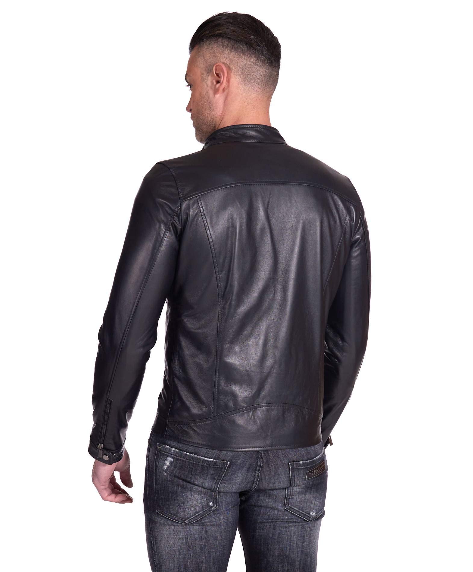 D'Arienzo Giacca Pelle Marrone Uomo Giubbino Moto Vera Pelle Made in Italy Hamilton