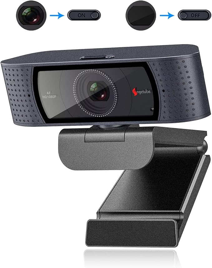 Angetube Webcam con micrófonos - Webcam PC 1080P para Streaming, cámara PC con autofoco y Tapa de protección integrada. Adecuada para Ordenadores de Escritorio, portátiles, Sistemas Linux y Mac