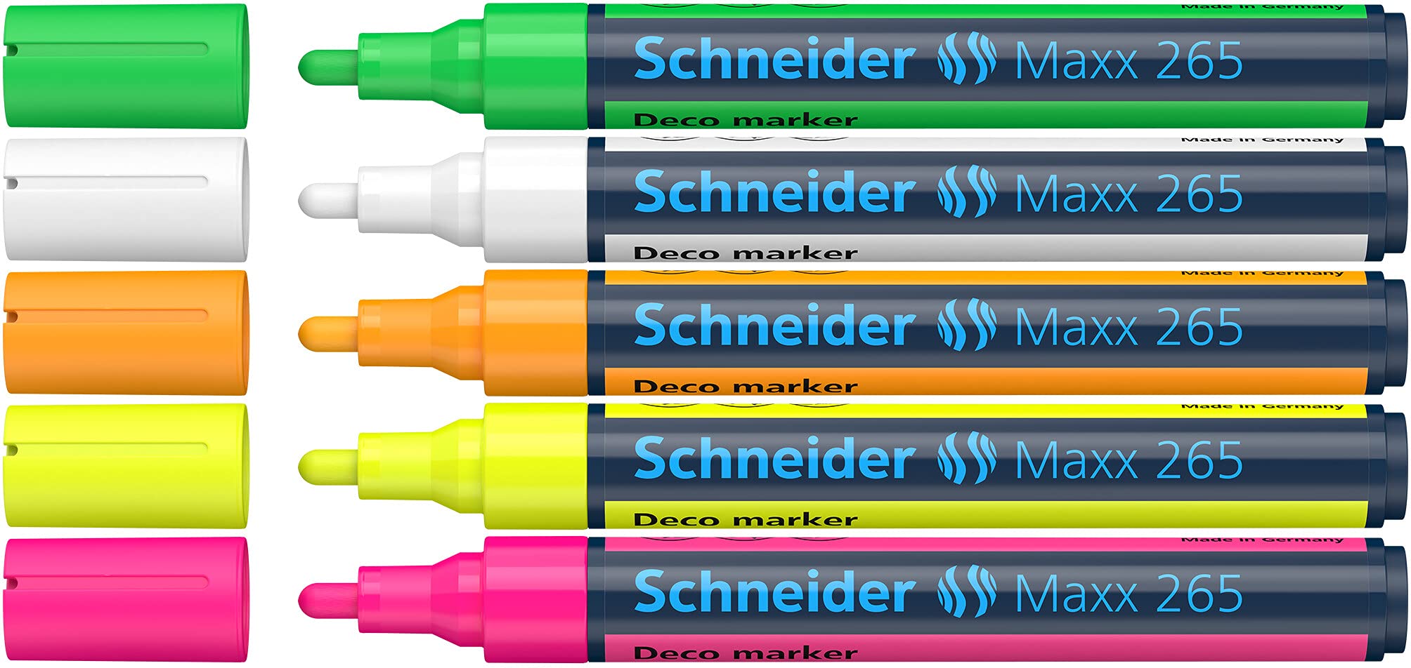 Schneider Maxx 265 Kreidestift (2-3 mm Strichstärke, feucht abwischbar, wasserbasiert, geruchsneutral) 5 Stück sortiert