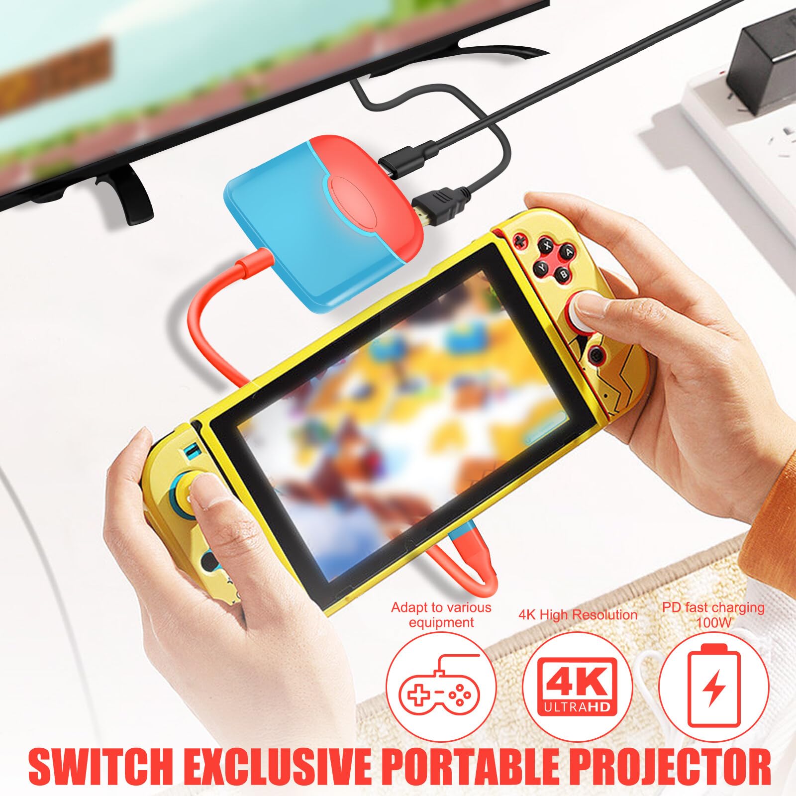 Switch Dock para Nintendo Switch OLED, 3 en 1 Switch Docking Station Tipo C 100 W, Switch TV Adaptador con 4K HDMI USB 3.0 PD Carga USB C, USB Tipo C a HDMI Adaptador para Switch, Mackbook (Azul y