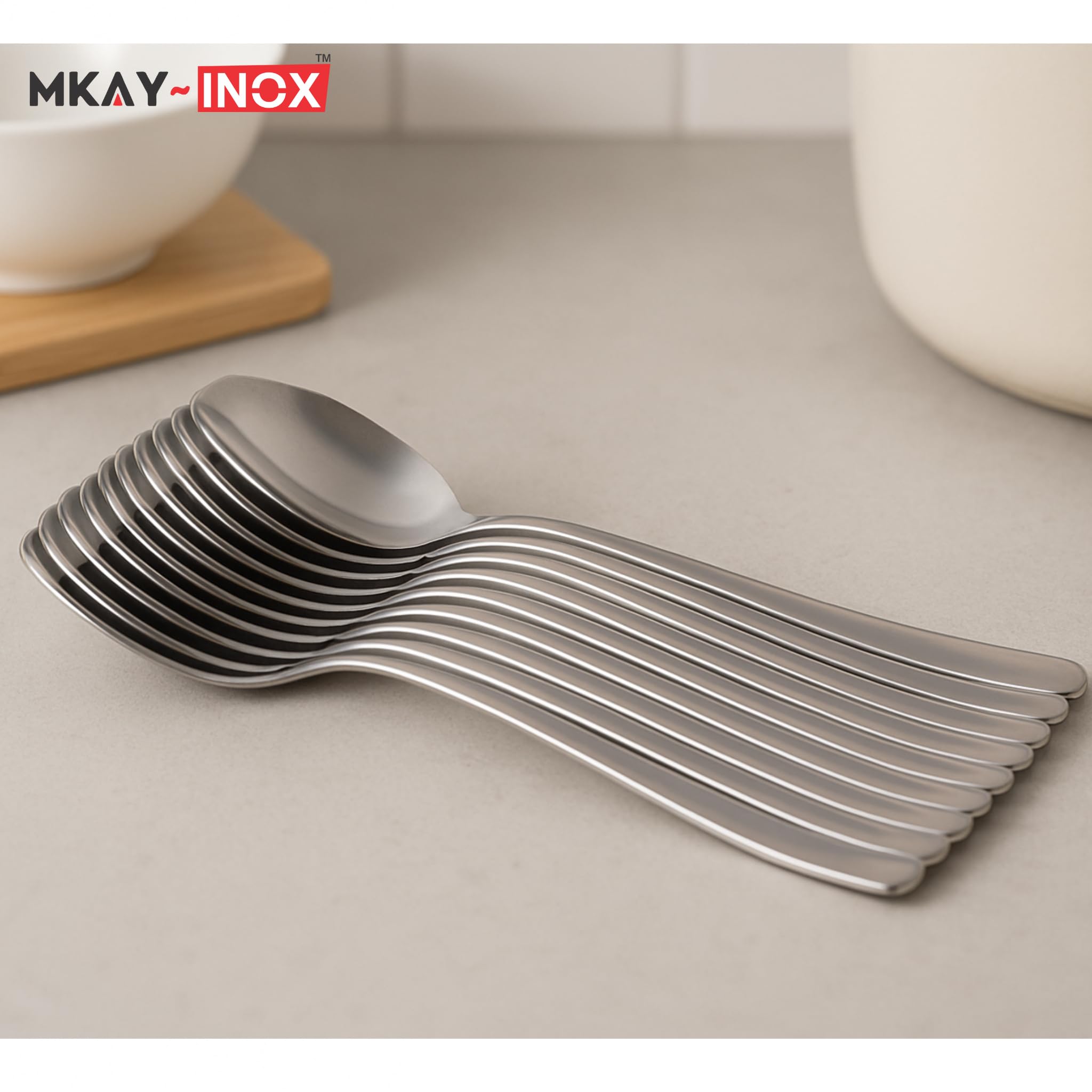 Lot de 12 cuillères en acier inoxydable de 16 cm de qualité supérieure pour la maison et la cuisine, ensemble de couverts de luxe pour pendaison de crémaillère, design impérial argenté (12)
