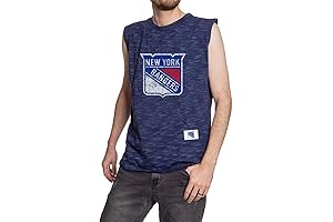 Calhoun NHL Men's New York Rangers Logo Crew Neck Space Dyed Cotton Sleeveless T-shirt