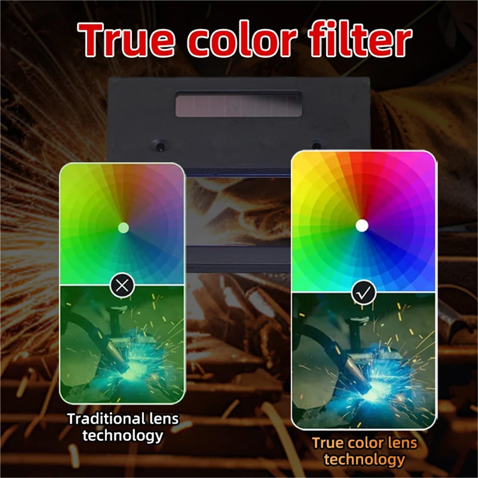Careta Soldar Automatica,Mascara Soldar Máscara de soldadura con oscurecimiento automático solar, vista amplia, color verdadero, casco(True color)