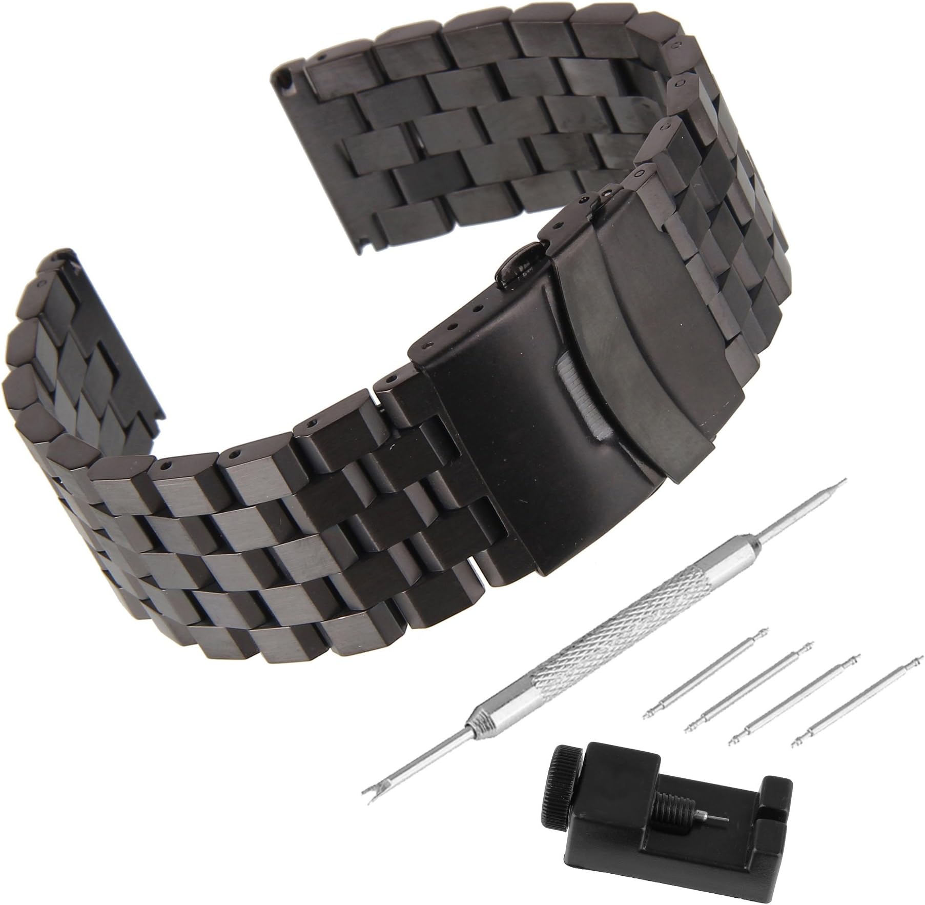 Bewish Watch Strap Small Cubes Design Stainless Steel Band Replacement Wristwatch Bracelet for Casio Black (22mm Width)