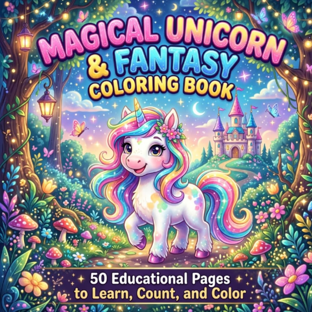 Magical Unicorn & Fantasy Coloring Book: 50 Educational Pages to Learn, Count, and Color