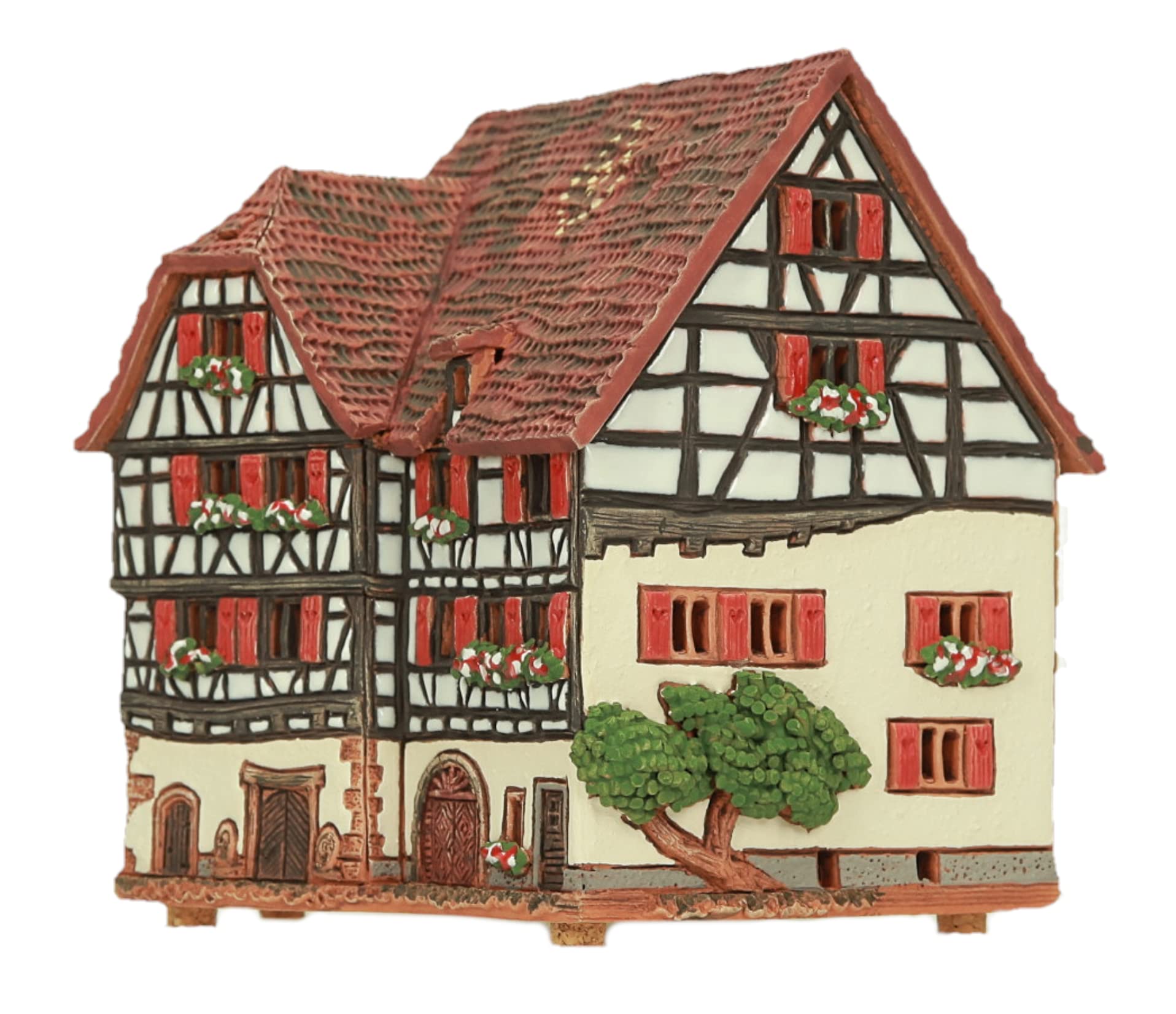 Ceramiczny aromat domku świetlnego, rękodzieło, miniaturka artystyczna, stary historyczny dom z muru pruskiego w Obernai, Alzacja, B256AR