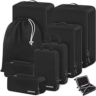 Compression Packing Cubes, Lumesner 8 Set Travel Packing Cubes for Carry on Suitcases, Compression Suitcase Organizers Bag...
