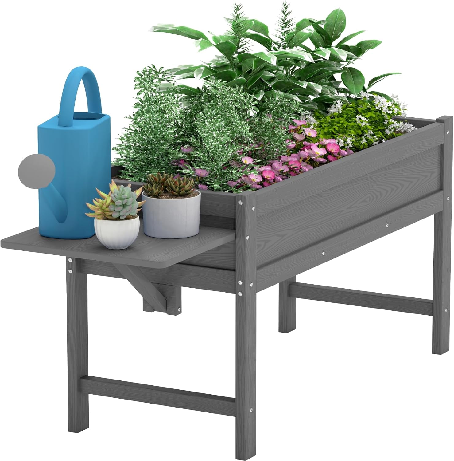 Small HDPE Raised Garden Bed, Elevated Planter Box with Legs, Outdoor All-Weather Planter Raised Beds for Seeds, Herbs, Flowers, Vegetables (Black)