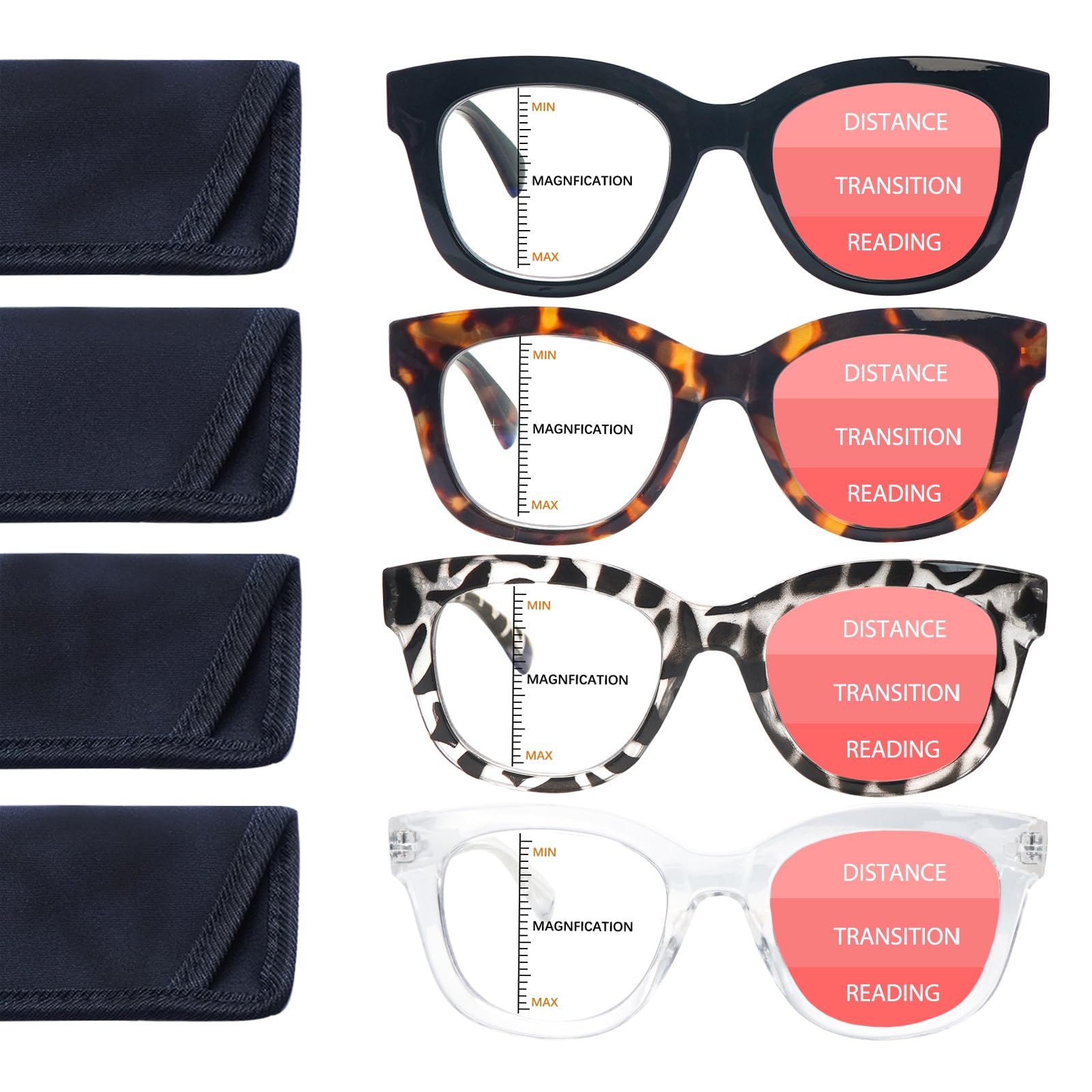 VIDEBLA Progressive Multifocus Reading Glasses for Women Men Blue Light Blocking Spring Hinges No Line Multifocal Readers