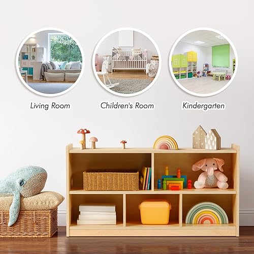 Miniatura 5 de OOOK Montessori Shelf 5-Section Wooden Storage Cabinet, 2-Shelf Toy Organizers and Storage, Kids Classroom Organizer, Playroom, Daycare and Preschool