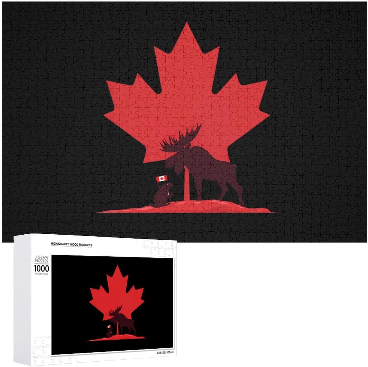 Canadian Maple Leaf Moose Puzzles for Adults 1000 PCS Wooden Jigsaw Puzzle Wall Decor Christmas