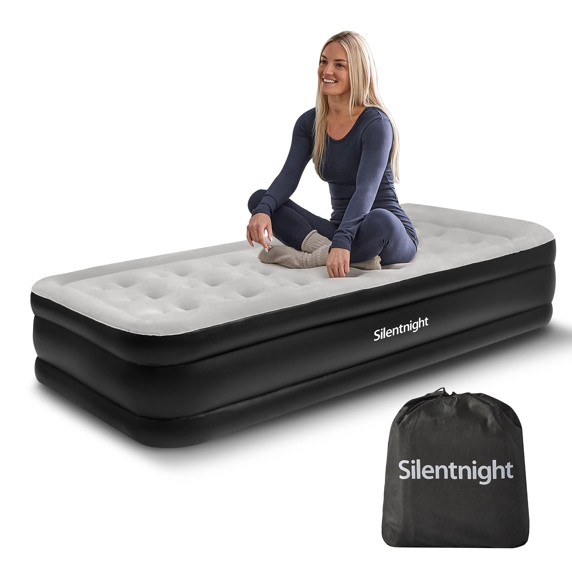 Silentnight Deep Sleep Ultimate Air Bed Single With Built In Pump ? High Rise Flocked Comfortable Airbed Mattress With Quick Inflation And Deflation