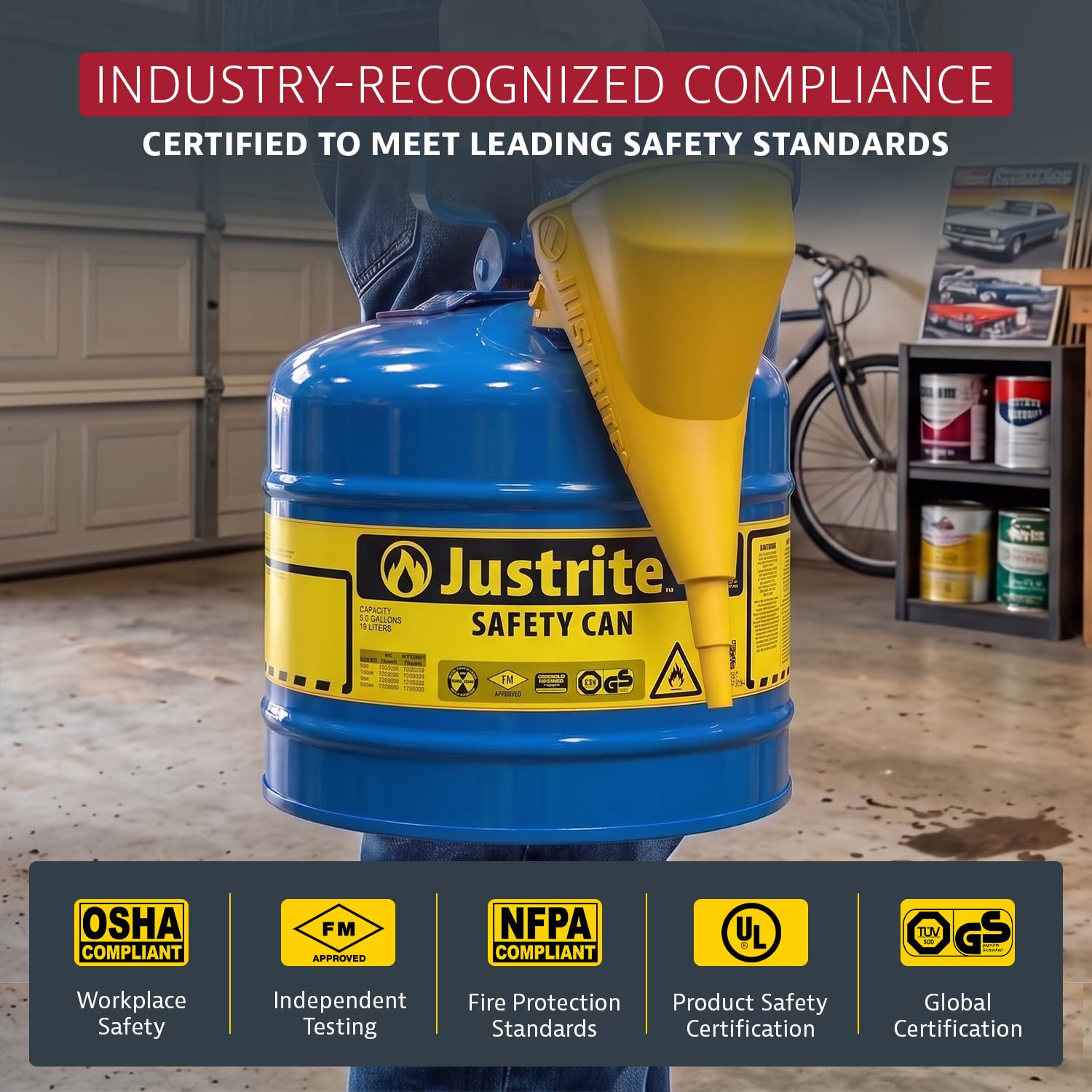 Justrite Safety Can - Kerosene Can, Blue -5 Justrite Safety Can - Kerosene Can, Blue -5