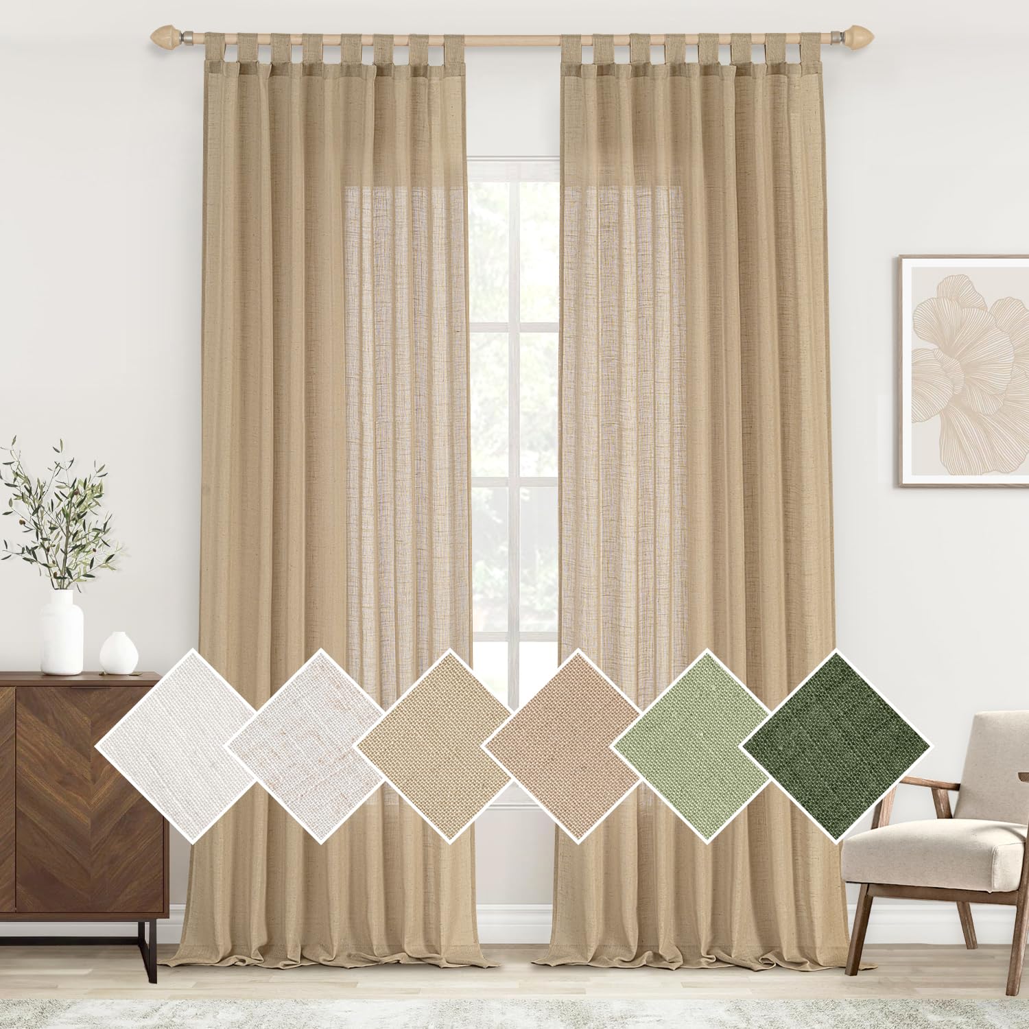 Woaboy Cortinas de Lino Visillo Translúcido Cortinas Dormitorio Modernas Decorativas para Ventana Salón Habitación 2 Piezas 140x245cm Beige
