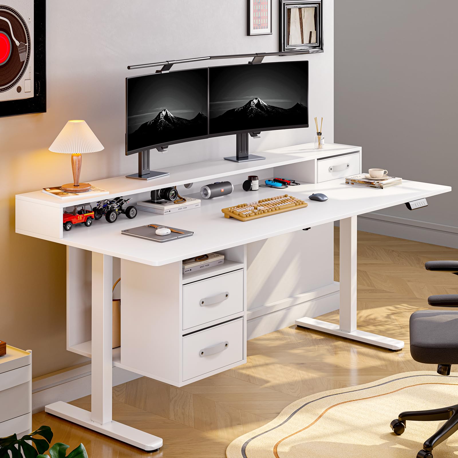 SIMILAR**** Standing Desk with Drawers, 55x24 Inch Whole Piece Electric Stand Up Desk with 3 Drawers and Open Storage Shelf, Sit Stand Desk Adjustable Height 28-46 Inches for Computer Workstation, White