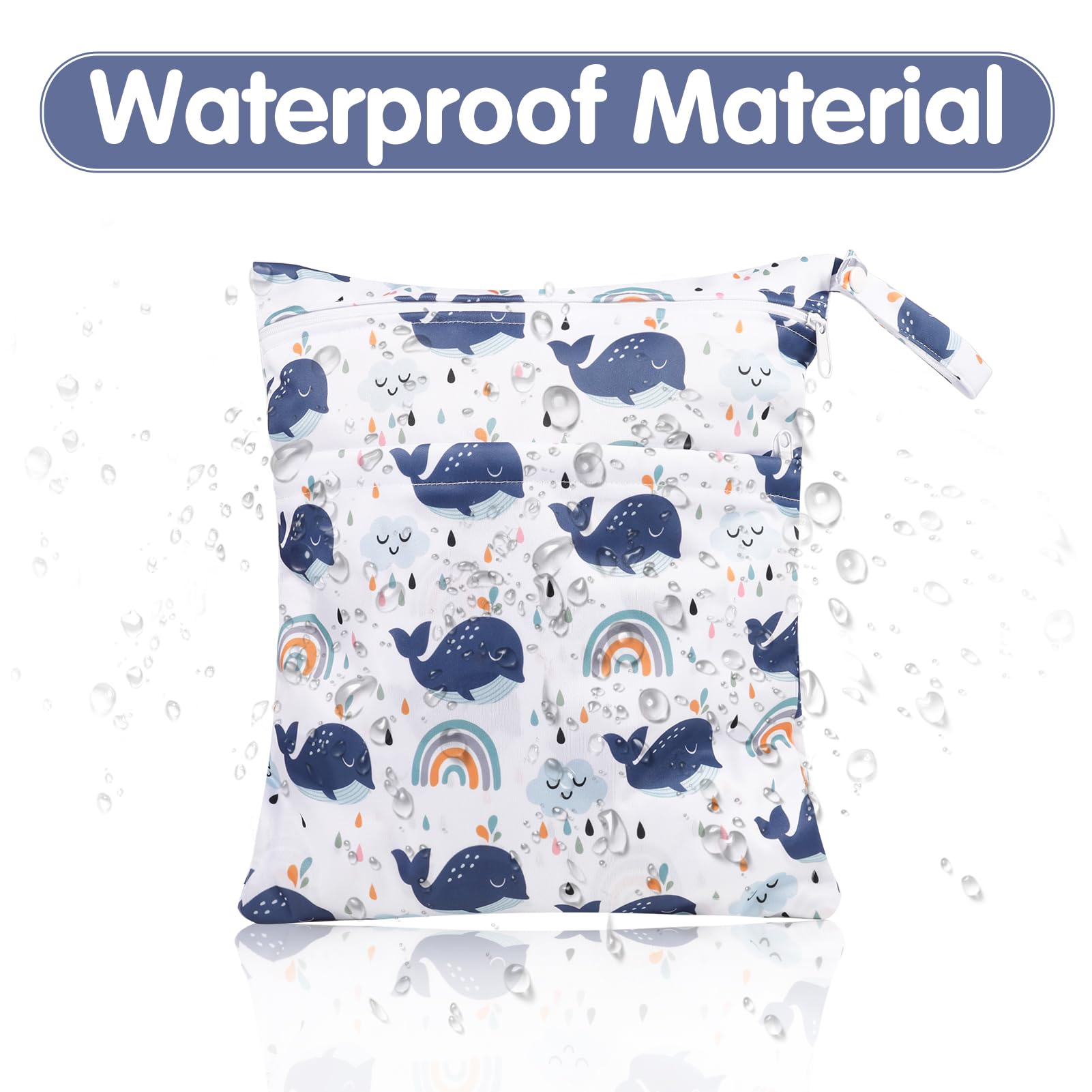 2 Stück wasserdichte Stoffwindeln Nasstaschen Große Wickeltasche Wetbag Nasstaschen Wiederverwendbare,Cartoon-Druck Wet Dry Cloth Windeltasche mit Reißverschluss für Baby Reisen Unterwegs