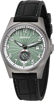 BERNY Automatic Titanium Watch for Men 100M Waterproof Fashion Mens Watch Super Luminous Male Analog Mechanical Wrist Watch, AR Sapphire Glass Small Seconds Sub-dial Date Calendar Birthday Present