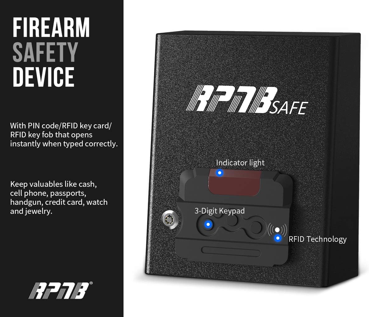 RPNB Pistol Safe Quick Access Pop-Open Door Safe, Gun Safe with Digital Key Pad, Heavy Duty Storage for Firearms Cash Jewelry Documents & More - for Home Office Hotel Use : Office Products