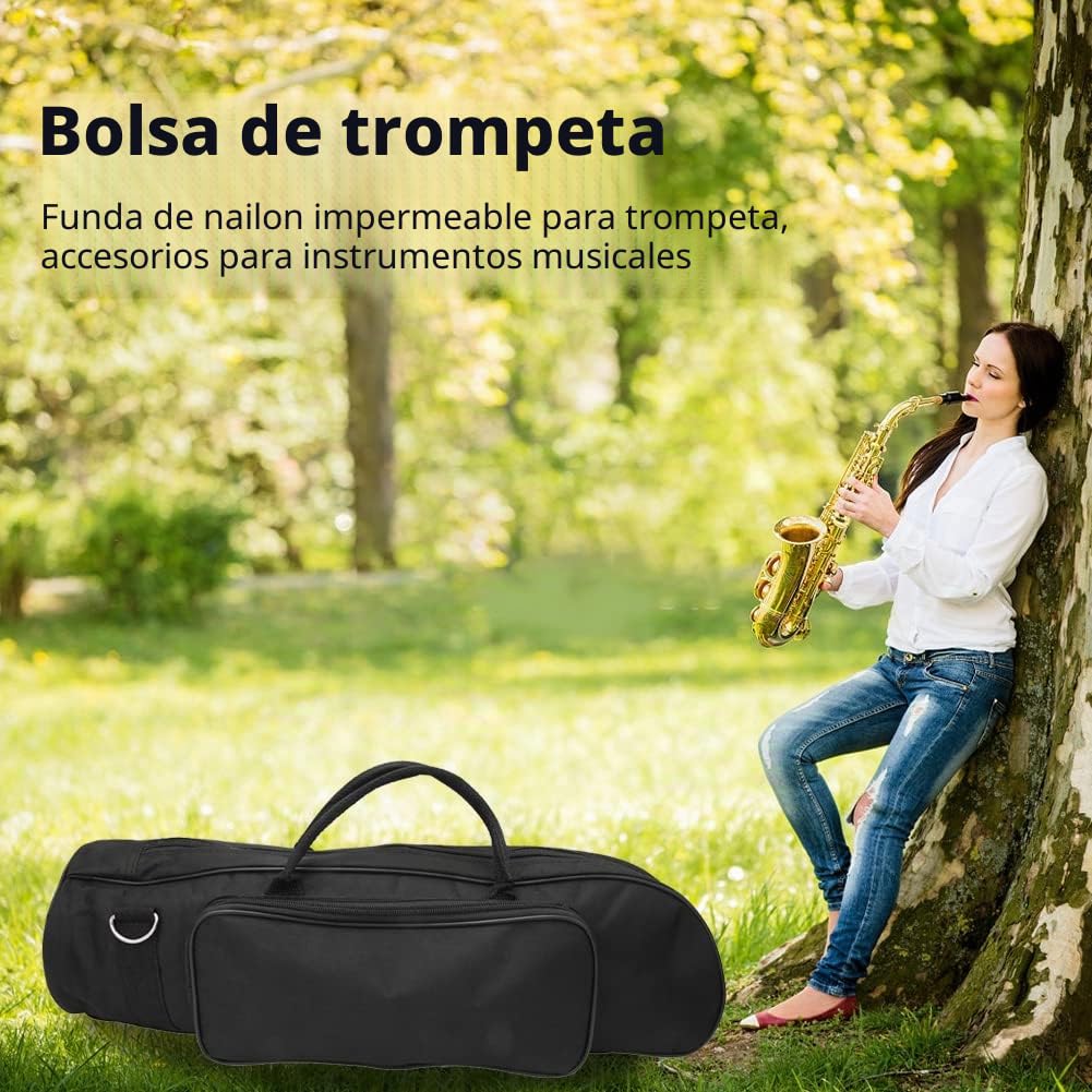 Dilwe Bolsa de Trompeta, Nylon Impermeable Trompeta Bolsa Estuche Tela Duradera Accesorios para Instrumentos Musicales, Negro