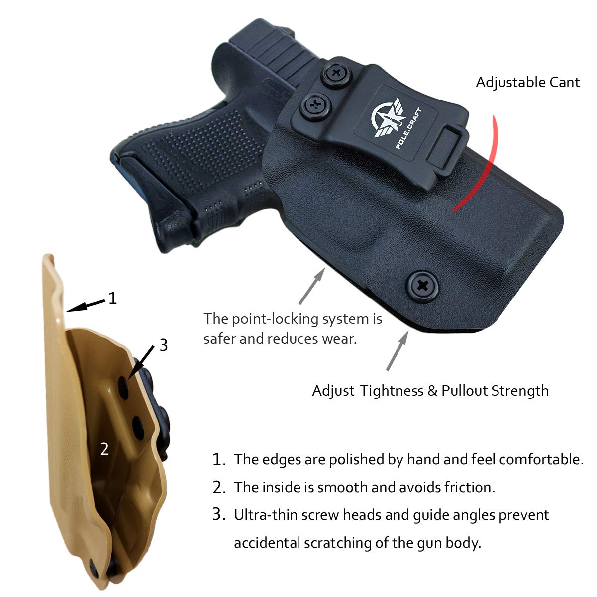 IWB Tactical KYDEX Gun Holster Pistola Softair Fondine Fits: Glock 26 / Glock 27 / Glock 33 Pistol Case Inside Concealed Carry Holster Guns Accessories (Black, Right Hand Draw (IWB))