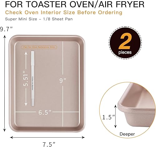 Miniatura 3 de HONGBAKE Juego de 2 sartenes antiadherentes para horno tostador, sartén de 18 hojas prémium para hornear, bandeja de galletas pequeña, apta para