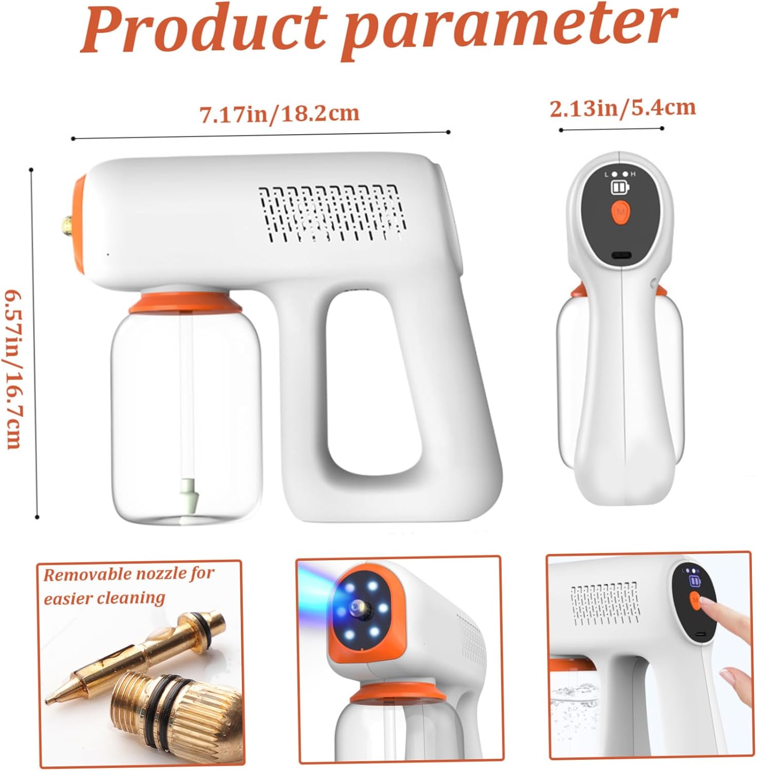 Fogger Machine Handheld 1200mAh Spray Gun with Blue Light 2 Level Mist Sprayer Rechargeable Ergonomic 300ml Detachable Washable Multipurpose Mini Fogger