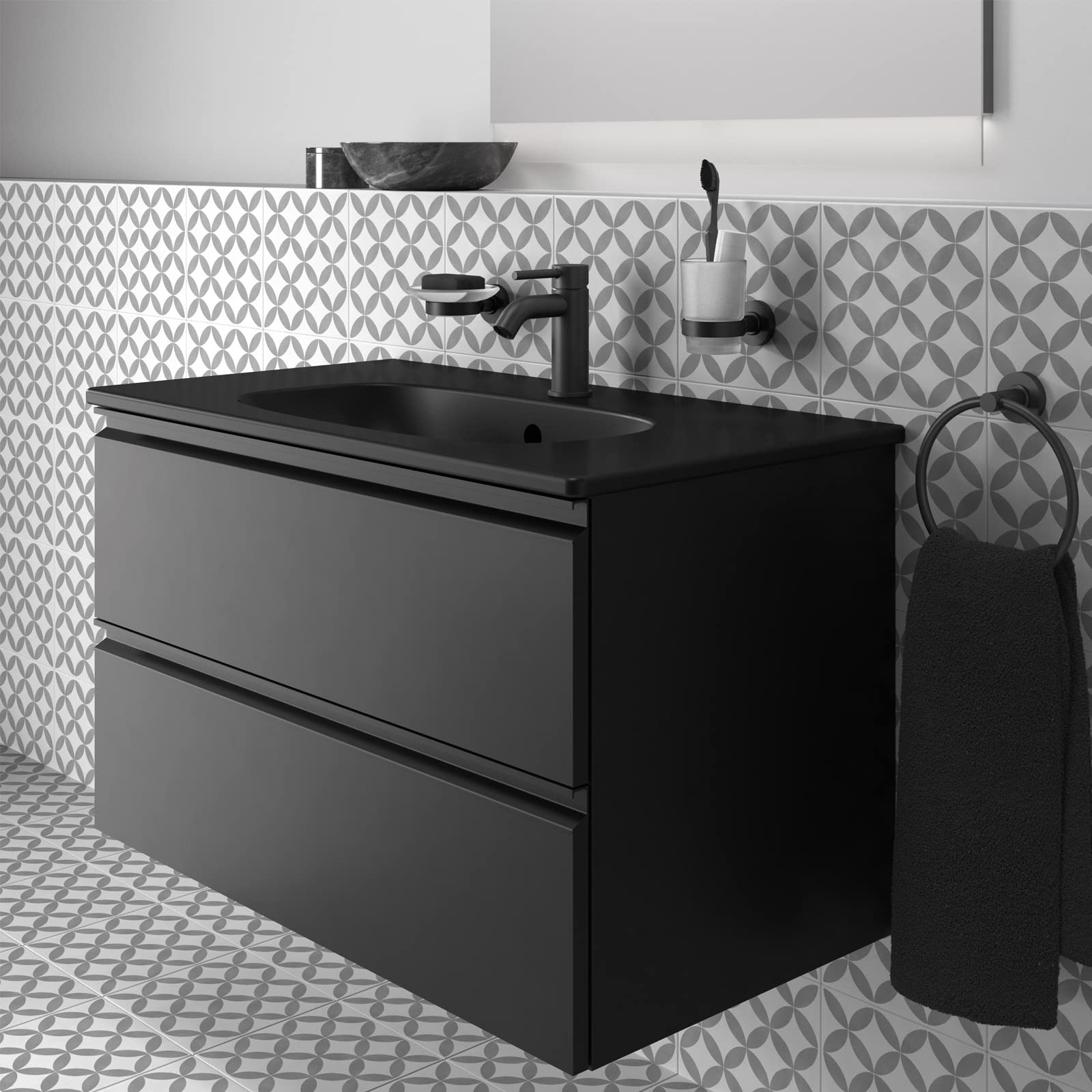 Ideal Standard - IOM Portaspazzolino per installazione a parete in vetro opaco, Nero Seta