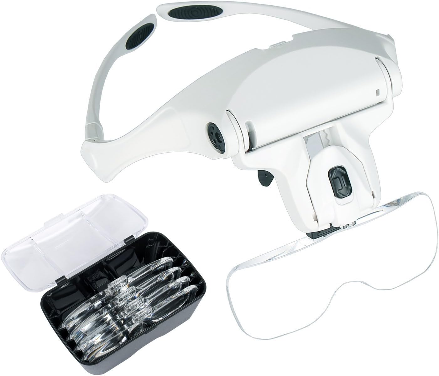 Nument Headband LED Illuminated Magnifier Hands Free Reading Head Mount Magnifier Glasses Light Bracket 5 Replaceable Lenses for Jewelry Loupe, Watch Electronic Repair(1.0X, 1.5X, 2.0X, 2.5X, 3.5X)