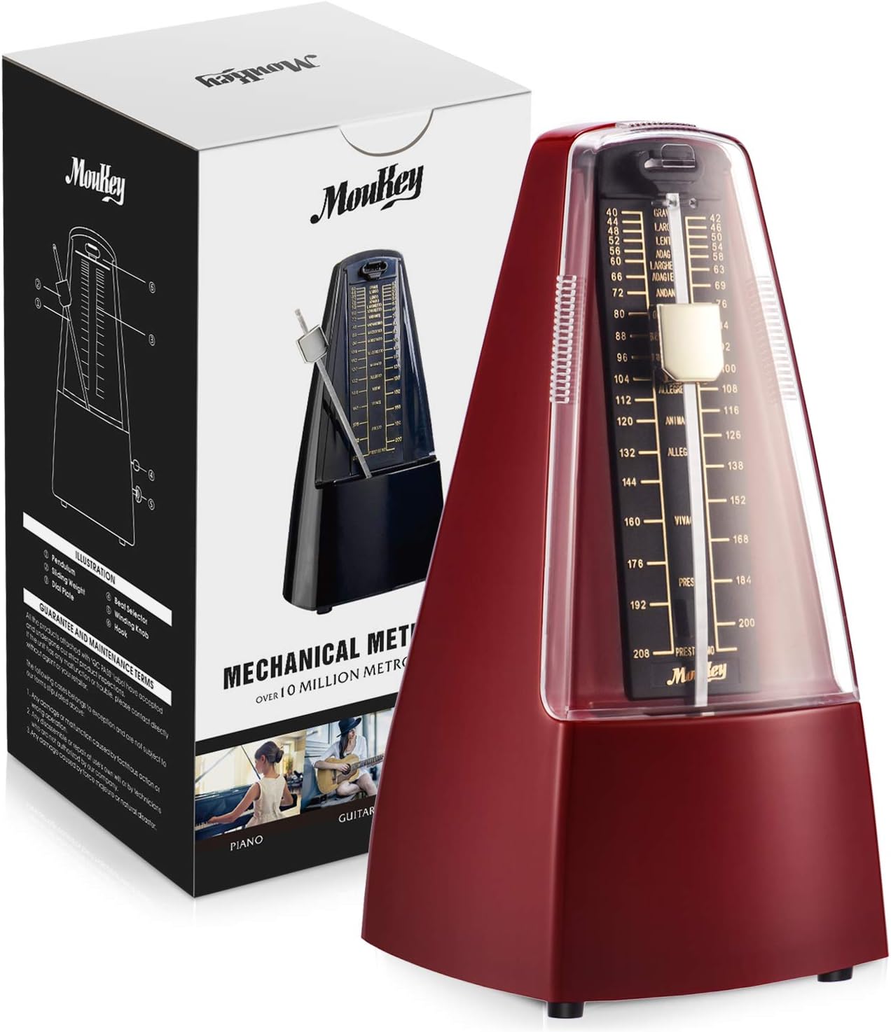 Moukey MPM-1 Mechanical Metronome Red For Piano,Violin and Guitar