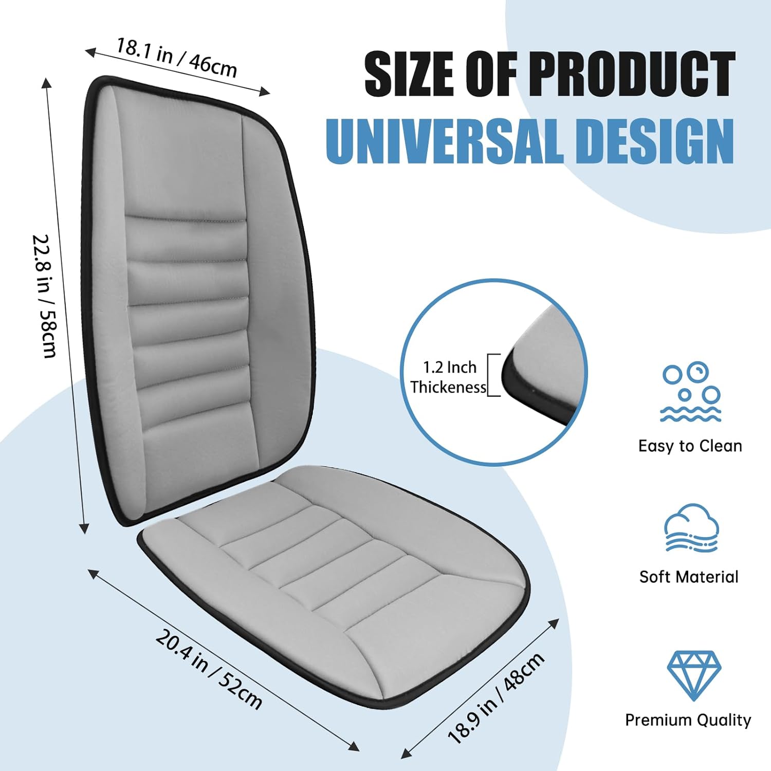 Car Seat Cushion, Memory Foam Cushion for Car Seat, Lumbar Support Pillow, Seat Cushion for Full Back and Seat, Ideal for Car Seat Driver, Office Chair, Wheelchair and Back Pain Relief (Gray)