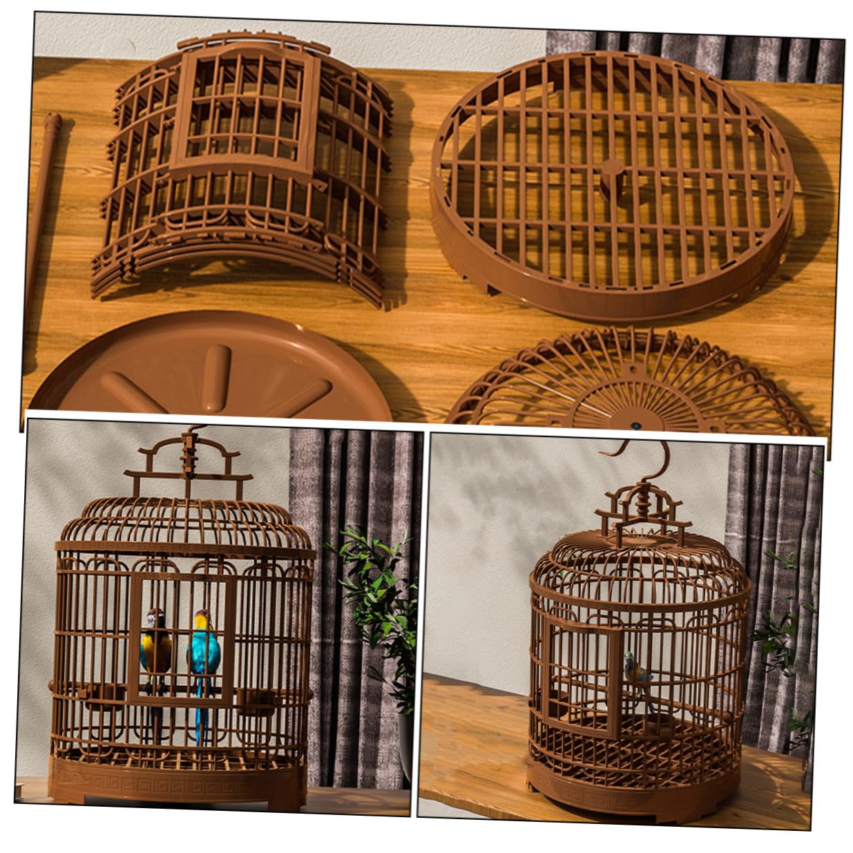 Homoyoyo Gabbia Rotonda per Uccelli Grande in Plastica Vintage, Voliera Portatile da Viaggio per Parrocchetti, Calopsitte e Inseparabili, Design Spazioso Fondo Igienico Facile da Pulire,