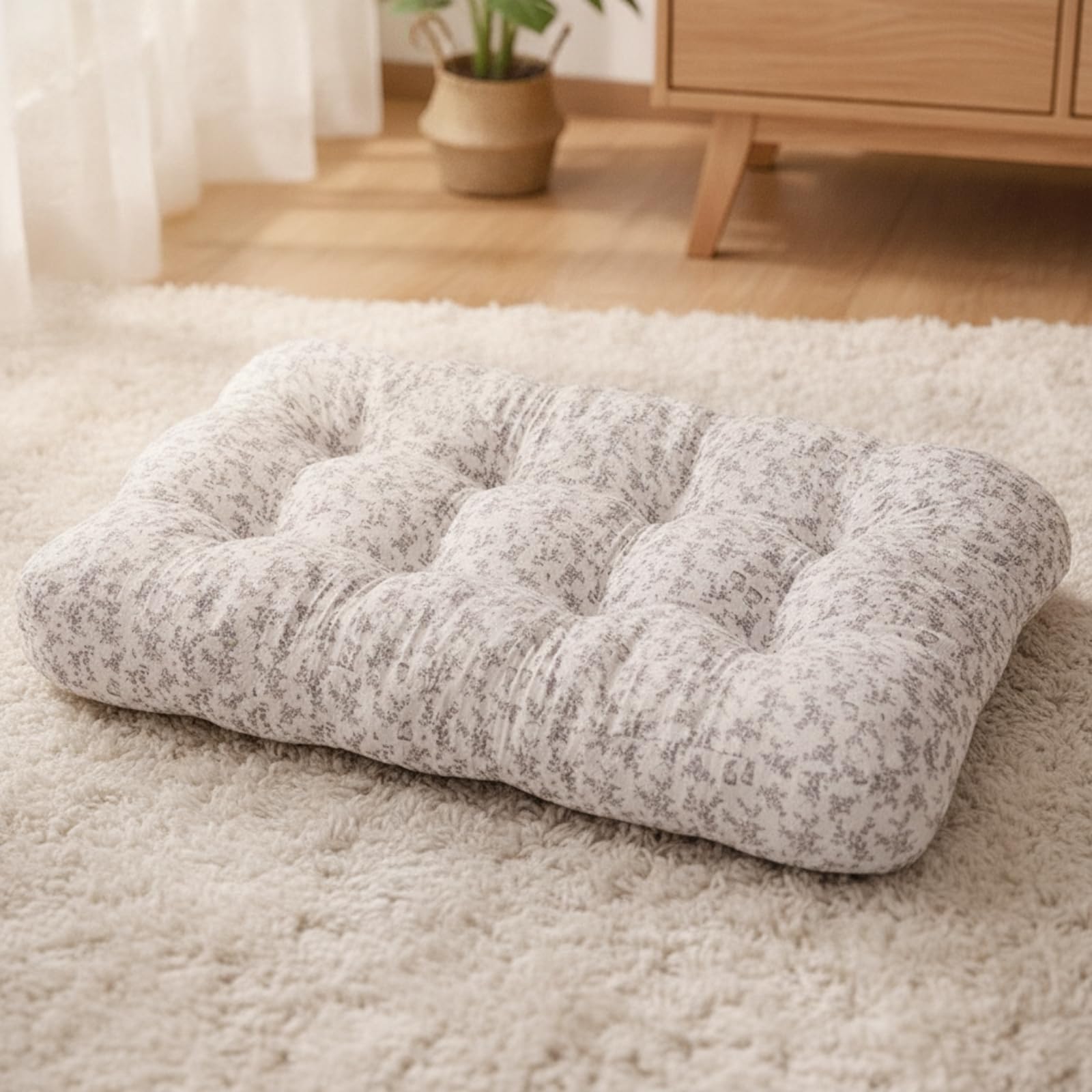 Rechteckiges Katzenkissen mit Blumenmuster gepolstert Gesteppte Haustierliege mit Nistbereich weich formstabiles Haustierbett für Wohnzimmer, Lila Blumen, 83x55cm