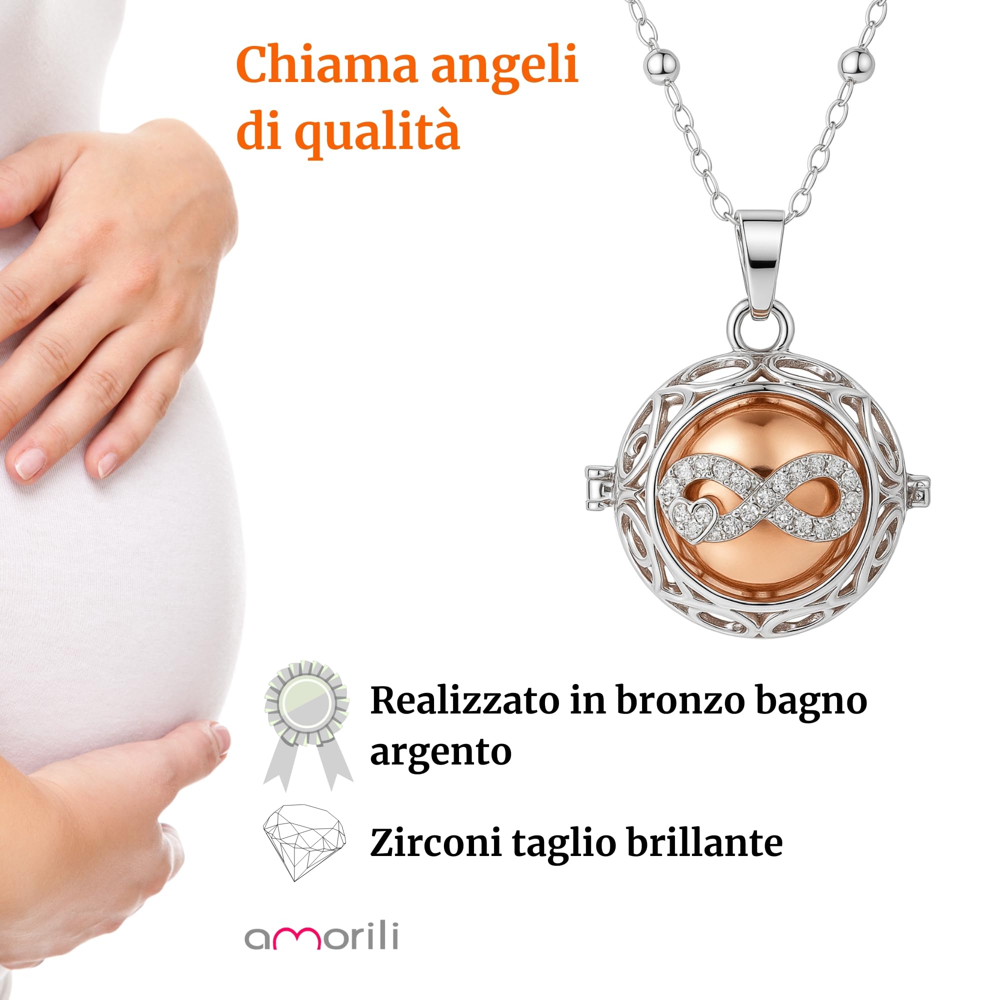 Collana Chiama Angeli Donna Gravidanza – Campanellino Infinito con Ciondolo Bola, Idea Regalo Premaman per Future Mamme